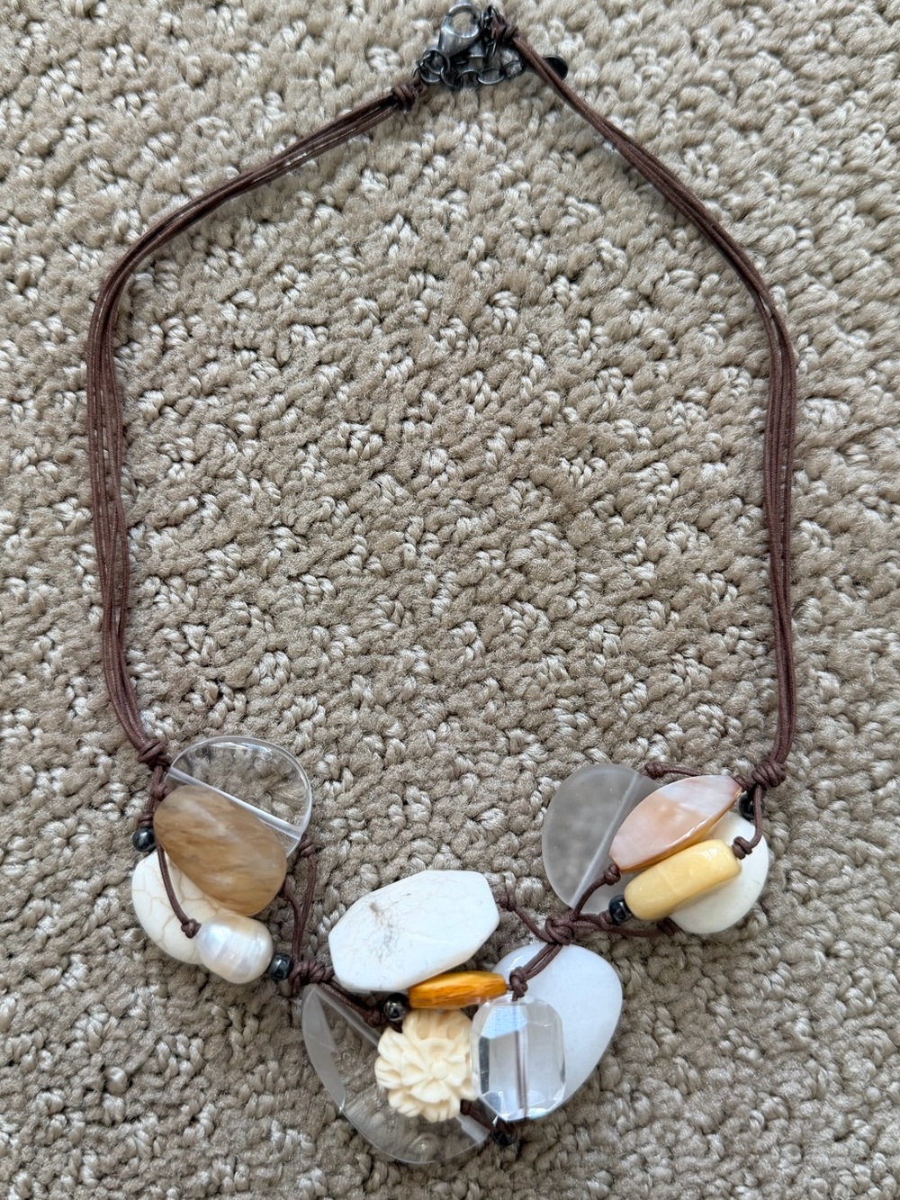 Vintage Genuine Pearl and Carved Bone  Necklace with Mixed Genuine Beads